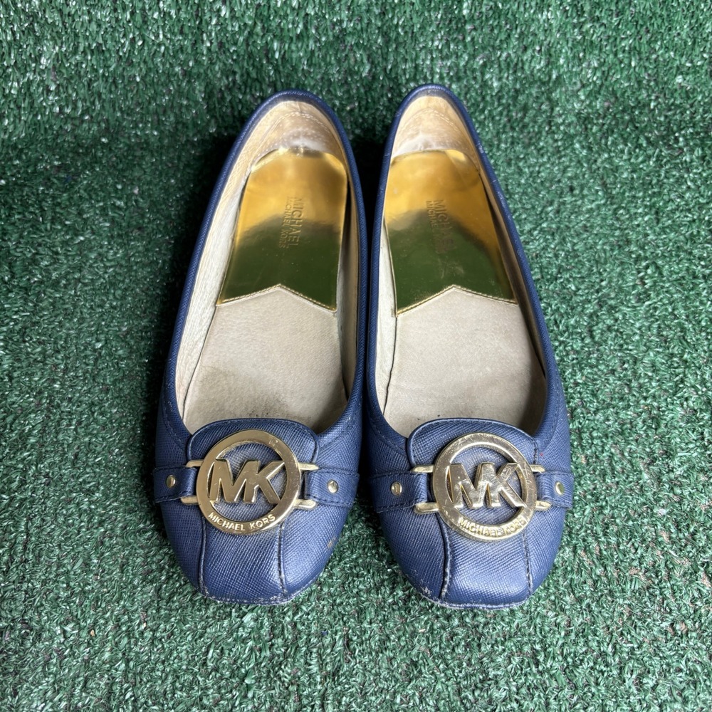 Michael Kors Fulton Moc Saffiano Leather Logo Medallion Ballet Flat Blue Women 6